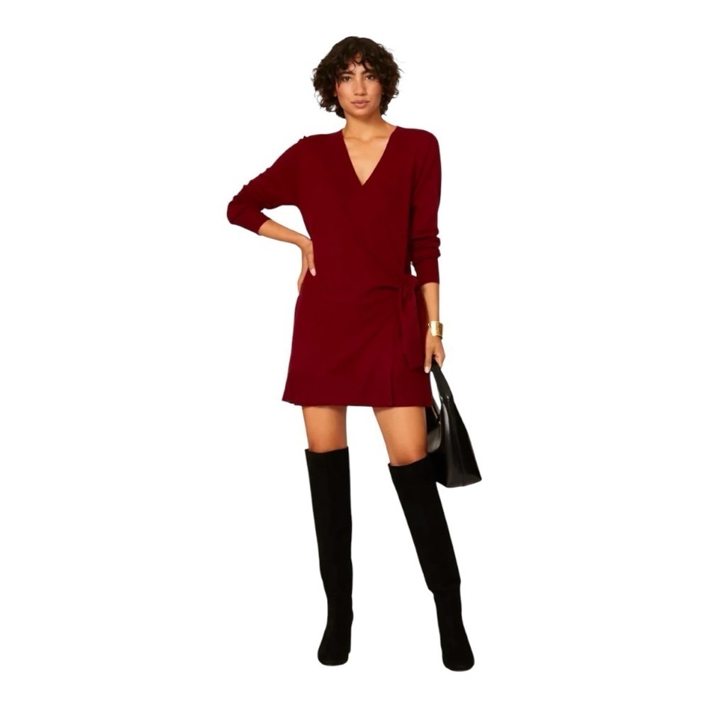 Thakoon Collective Sweater Wrap Mini Dress in Burgundy Size Small